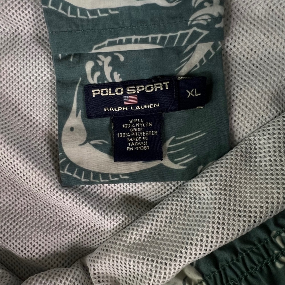 Polo Sport Ralph Lauren Marlin Print Swim Trunks Mens XL Green VTG Board Shorts - Picture 3 of 7